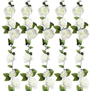 5 Pack 40 ft Fake Rose Garland, Artificial Silk White Rose Flower Vines, Hanging